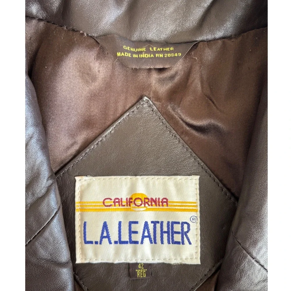 California LA Leather Jacket Brown 2-Button Vintage 80's‎ Size 42 R Mobwife